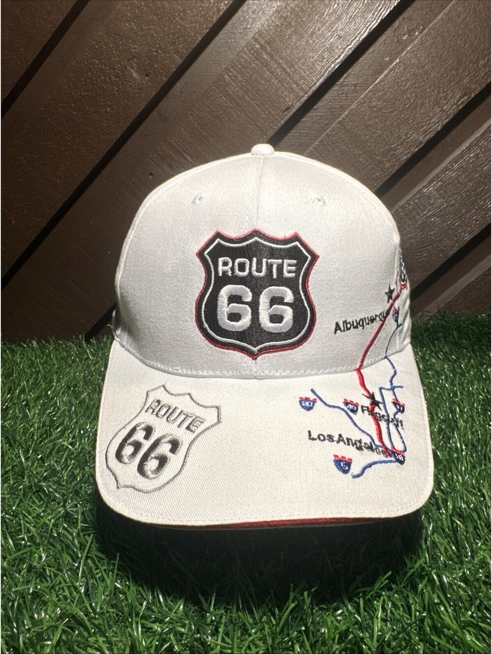 Vintage Route 66 The Mother Road Map Hat All Over Embroidery Souvenir White Cap